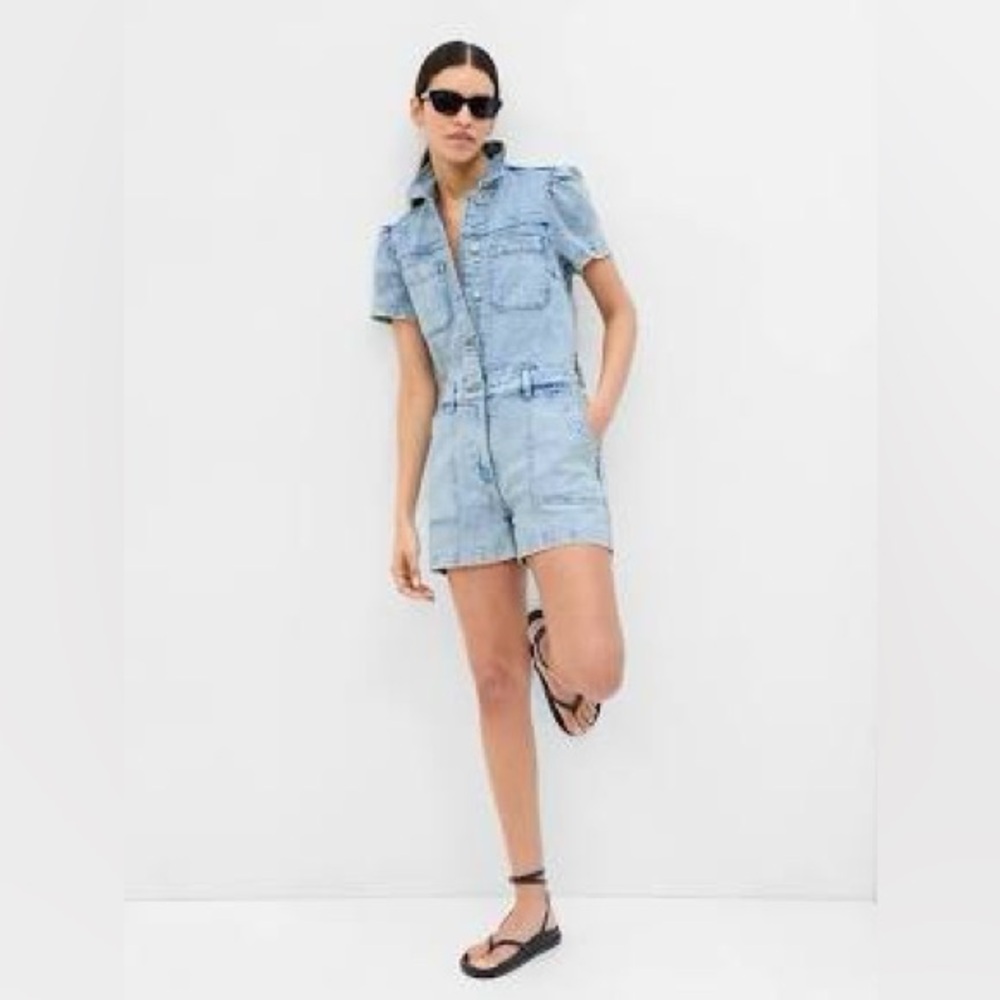 Gap Puff Sleeve Denim Romper, Size 10